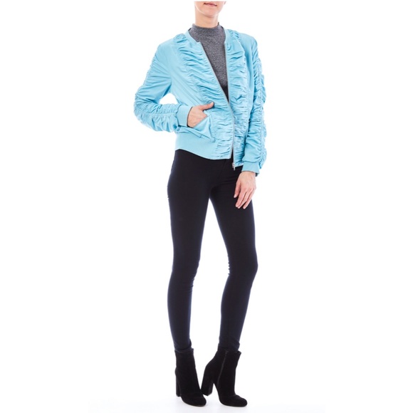 Solo Moda Ruched Bomber Jacket - Picture 2 of 8